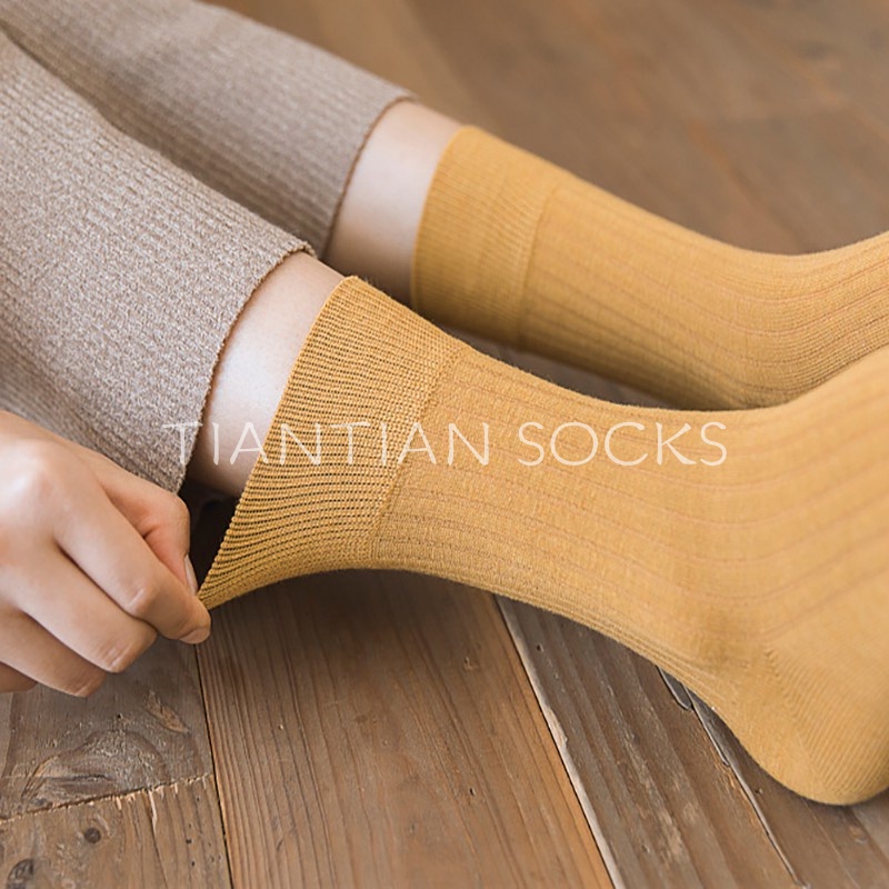 TIAN TIAN T041 Hàng cao cấp Vớ Cotton dệt kim sọc dọc màu trơn Nhật Bản cho nam và nữ