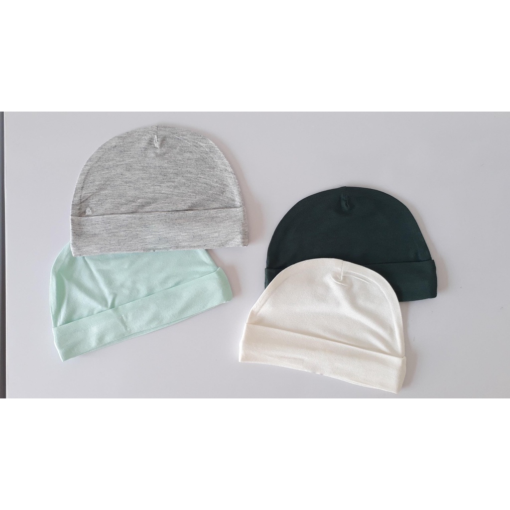 Set 3 mũ sơ sinh vải sợi tre màu ngẫu nhiên size 0-6M