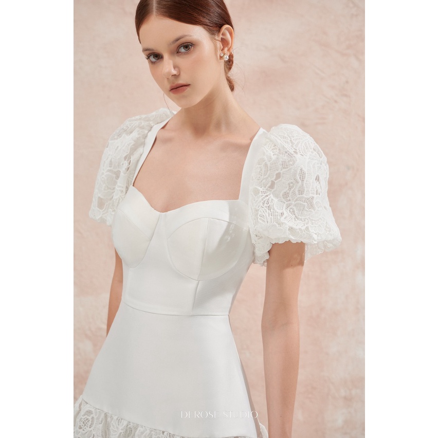 Marielle Dress - Váy ngắn trắng phối ren cúp ngực
