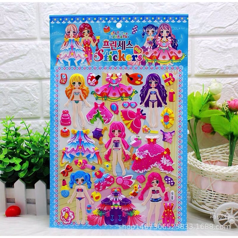 Hình dán sticker 3D thay quần áo size nhỏ nhiều mẫu
