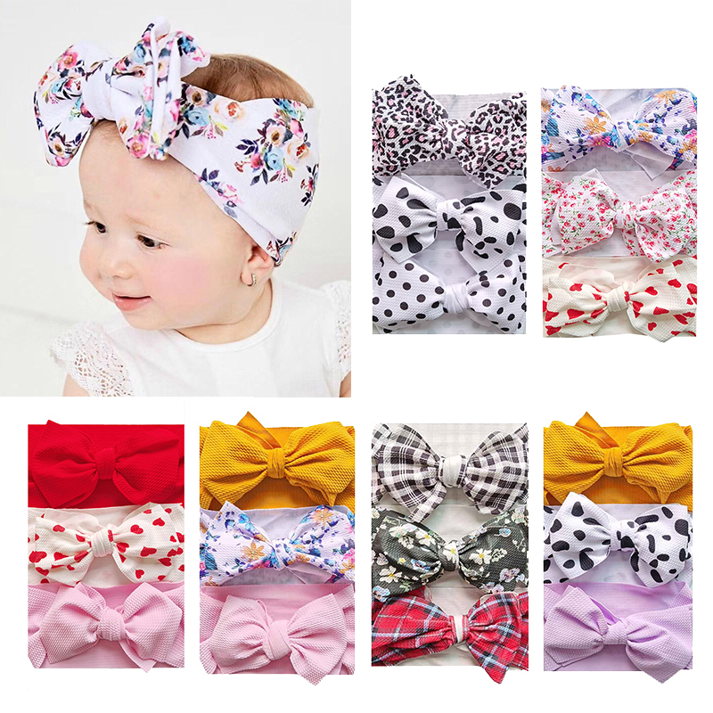 3 Pcs/Set Sweet Princess Baby Headband Flower Big Bows Kids Children Turban Hairbands For Girls Baby Girl Hair Accessories