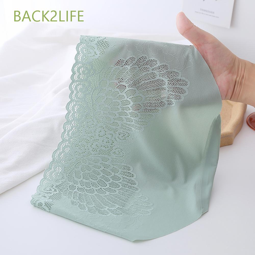 Quần Lót Cotton Lụa Lạnh Không Đường May Màu Trơn Lưng Vừa Phối Ren Gợi Cảm Cho Nữ