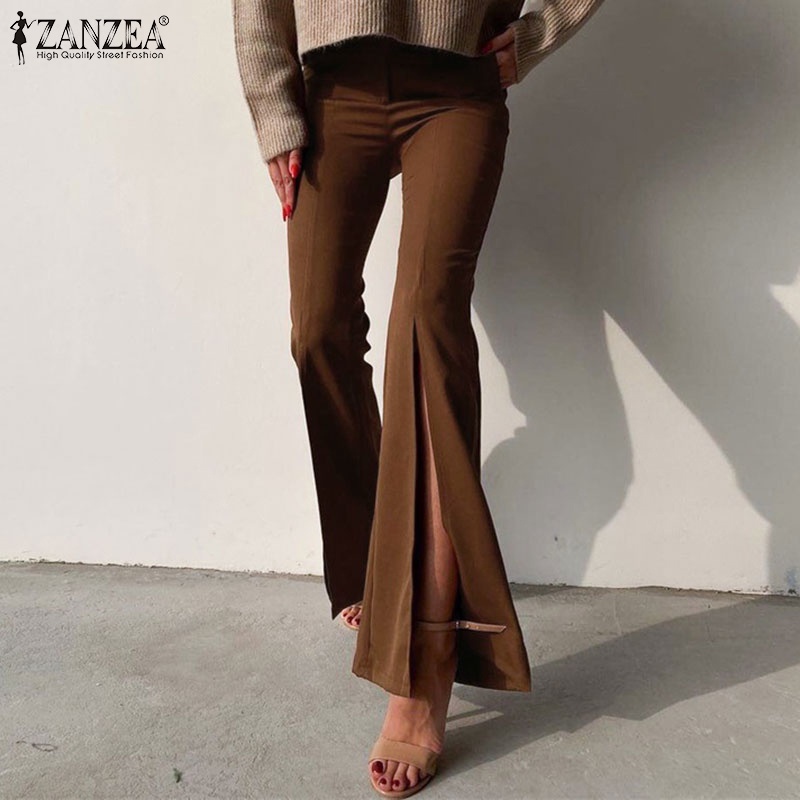 Quần dài ZANZEA ống loe khóa kéo thời trang cho nữ