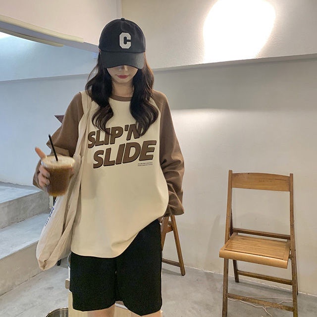 Áo Sweater Lông Cừu Chui Đầu Cổ Tròn Tay Dài Dáng Rộng In Họa Tiết Màu Sắc Tương Phản