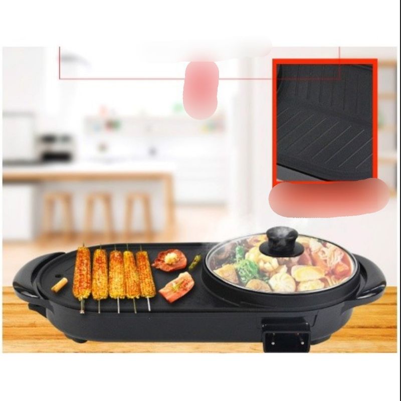 Bếp Nướng Lẩu 2 Ngăn Đa Năng, Nồi Lẩu Nướng 2in1 Hàng Nội Địa Siêu Bền, Kiểu Dáng Hàn Quốc