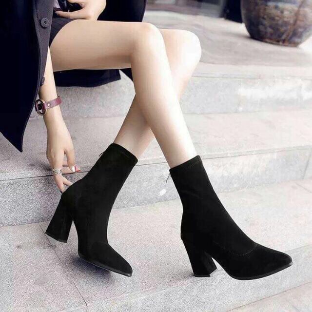Bốt nữ I Boot thu đông da lộn cổ lửng khoá sau gót vuông 8p dễ đi chắc chân sang chảnh