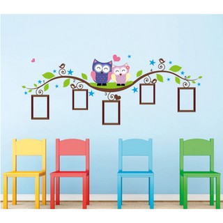 Decal dán tường cành cây khung ảnh cú mèo có keo sẵn BINBIN EB137 (Có sẵn keo)