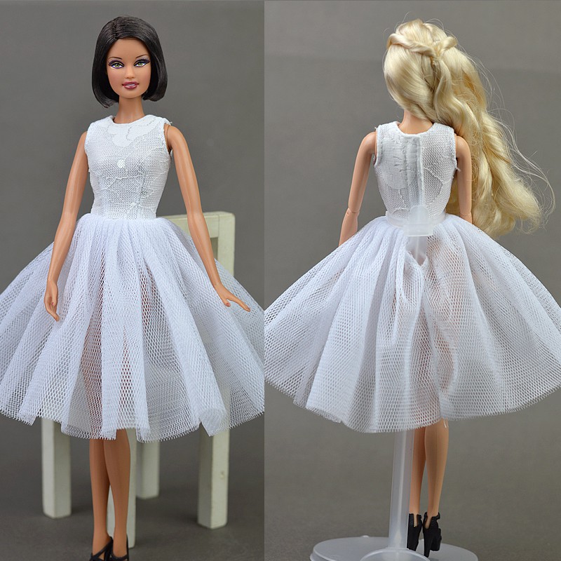 Đầm Múa Ba Lê Phối Ren Màu Trắng Cho Búp Bê Barbie