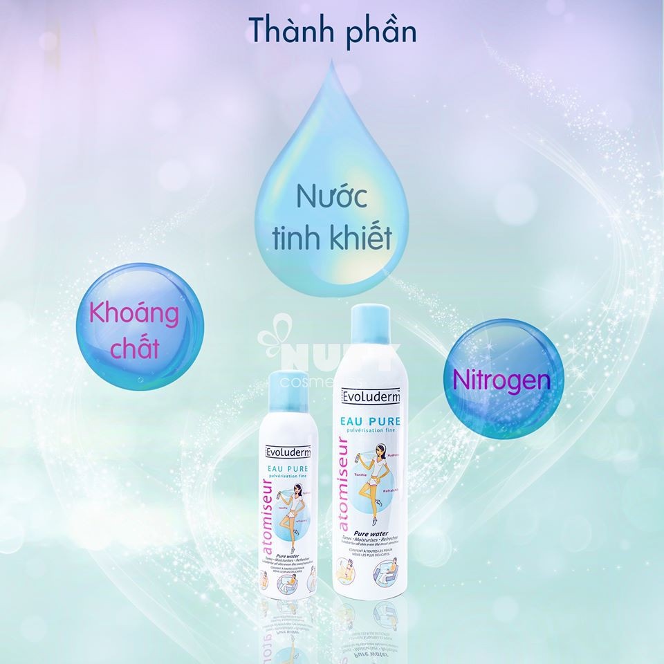 Xịt khoáng cung cấp nước Evoluderm Atomiseur Eau Pure dưỡng ẩm cấp nước và làm dịu da 150ml/ 400ml