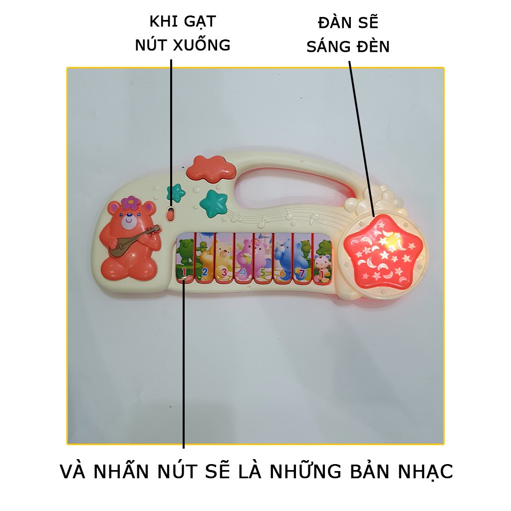 Đồ Chơi Đàn Dương Cầm Đàn Gấu 8 Bài Hát Cho Bé Màu Xanh Và Cam Có Đèn Và Nút Chuyển Đổi Qua Nốt Nhạc Đơn Cho Trẻ Em