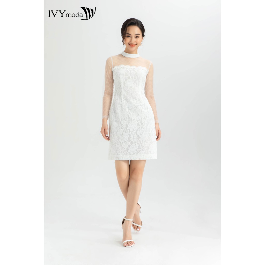 Đầm 2 lớp lưới phối ren IVY moda MS 48M5012