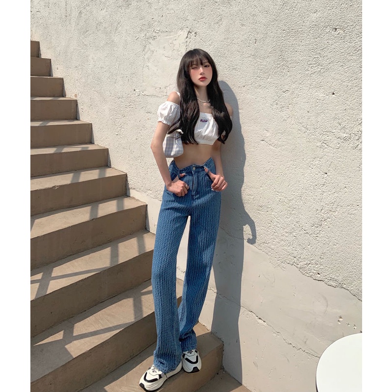 Quần Jeans Size XXS XS Cạp Cao Ống Rộng Hoạ Tiết Độc Lạ Siêu Chất Cho Các Nàng 1m45