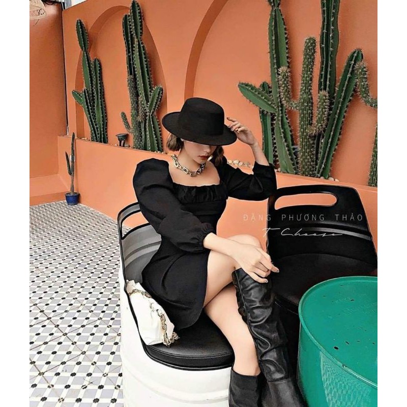 đầm nhíu ngực tay phồng mã 1510