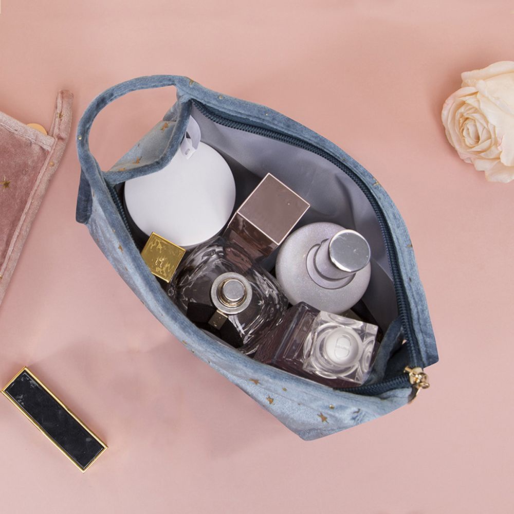 [Hàng mới về] Túi đựng mỹ phẩm di động cỡ lớn bằng vải nhung phối flannel màu đồng tiện dụng cho nữ