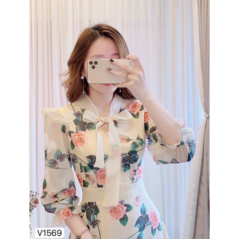 ĐẦM VOAN HOA HỒNG SANG TRỌNG LỊCH THIỆP CHẢNH XỊN XÒ HÀNG THIẾT KẾ XINH LUNG LINH PU