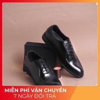 Giày da nam, giày tây đen công sở da bò thật 100% bảo hành 12 tháng