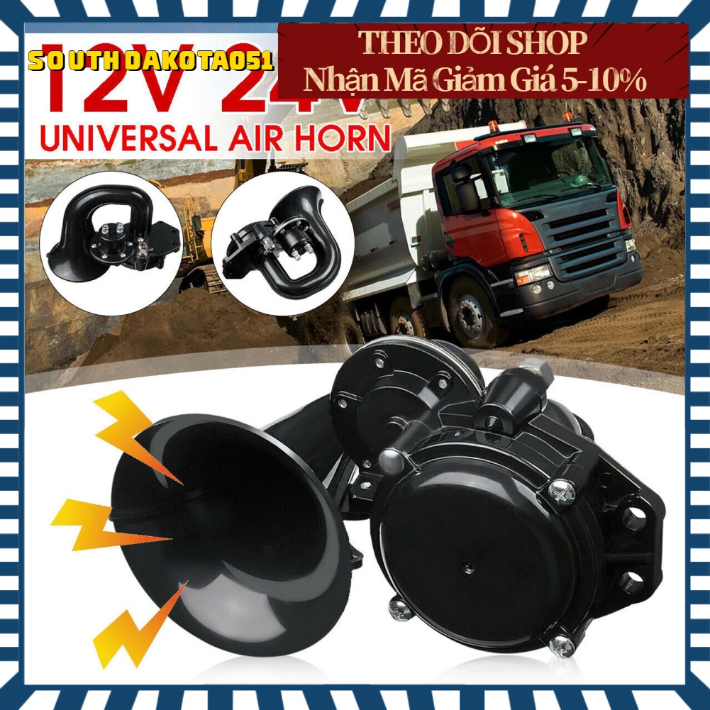 Còi hơi ốc sên điện tử 12V/ 24V 120dB âm thanh lớn màu đen thông dụng dành cho xe hơi xe buýt xe tải xe lửa