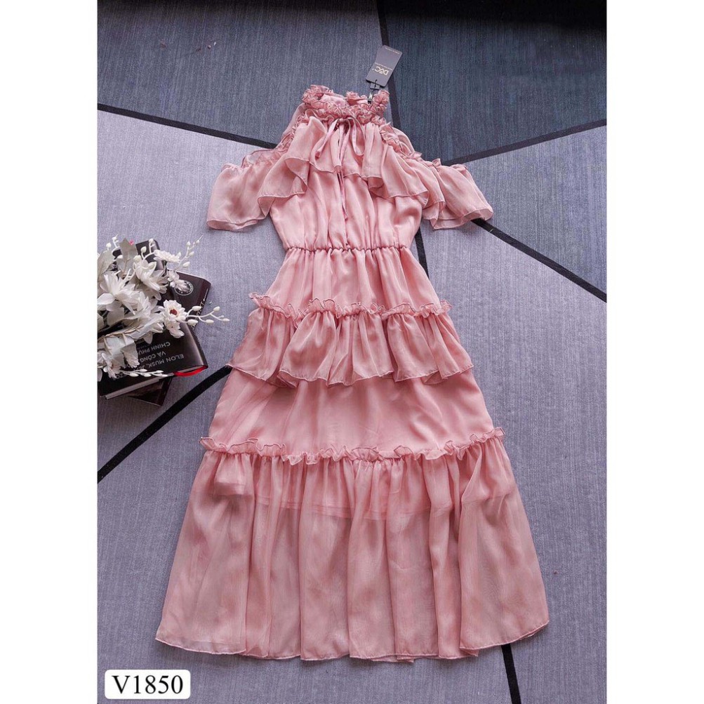 [Có Ảnh Thật] Váy cổ yếm màu hồng nhạt cao cấp V1850