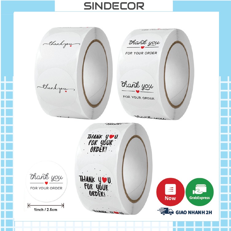 Sticker thank you order cuộn 500 cái đóng hàng hình dễ thương