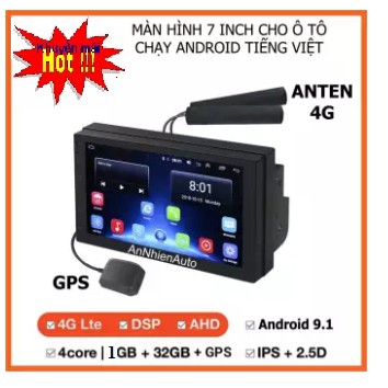 TẶNG MẶT DƯỠNG- Màn Hình 7 inch, Đầu DVD Android Sim 4G Cho Ô Tô, GPS Chỉ Đường, Xem Camera Lùi, Kính Cường Lực IPS 2.5D