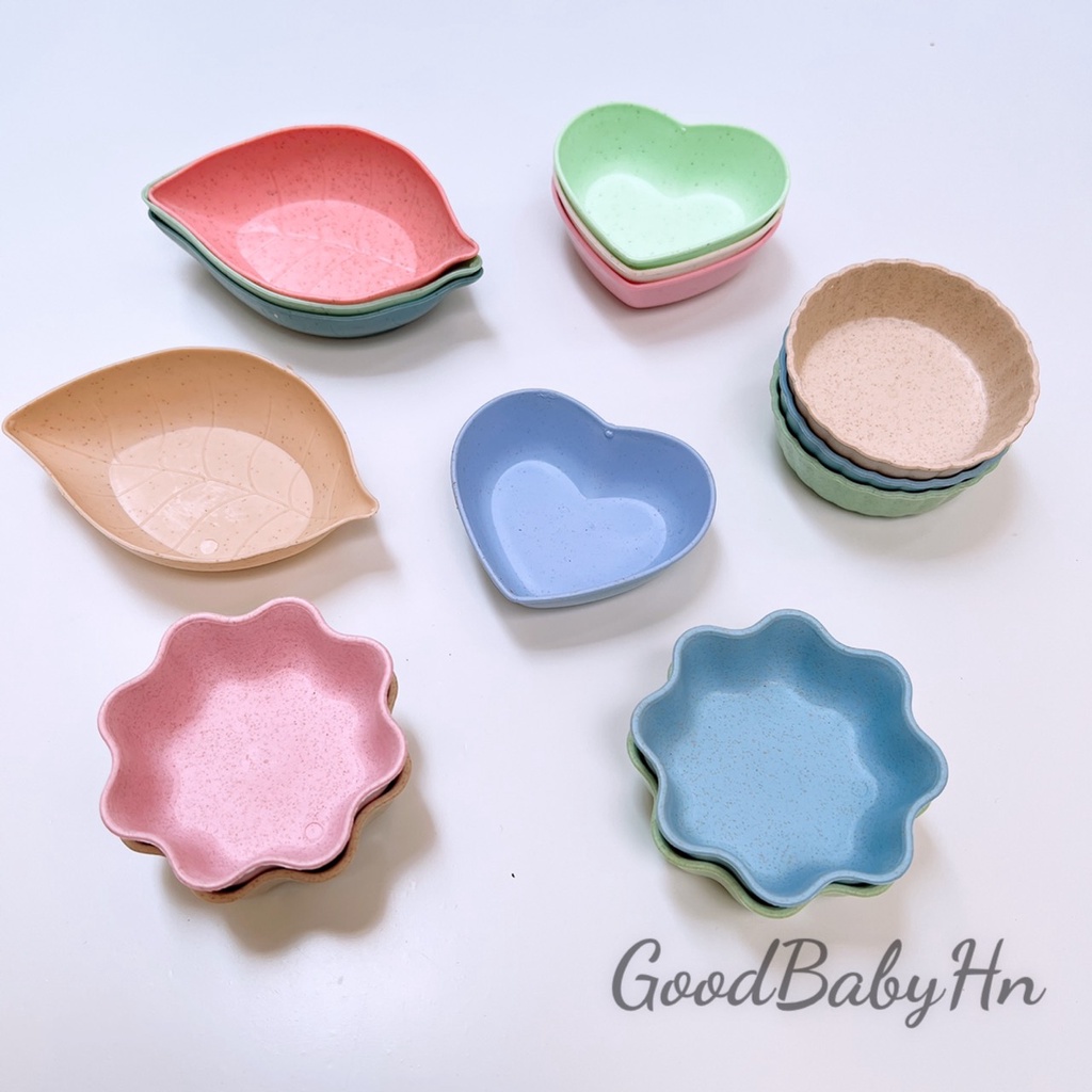 Bát ăn dặm, bát nước chấm mini bằng nhựa lúa mạch hình hoa lá tim xinh xắn