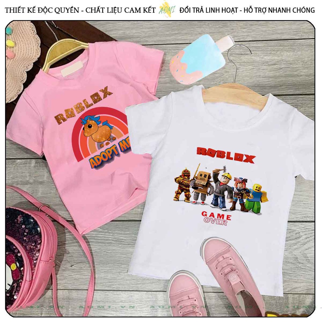 ÁO THUN ROBLOX UNISEX PHÔNG HỒNG NAM NỮ GIA ĐÌNH CẶP ĐÔI SIZE TRẺ EM BÉ TRAI GÁI AOMIVN