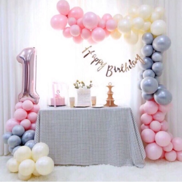 SET BÓNG SINH NHẬT BÉ GÁI 1 tuổi ( kèm khăn bàn và kệ bánh)