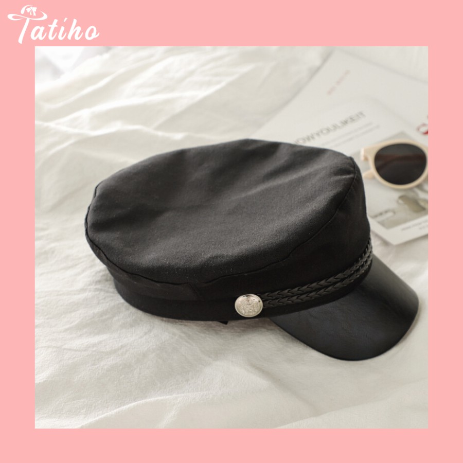 [HÀNG XỊN, GIÁ TỐT] Nón Baret Nồi Đen Vành Da Phong Cách Thủy Thủ Hàn Quôc - Mã NV008