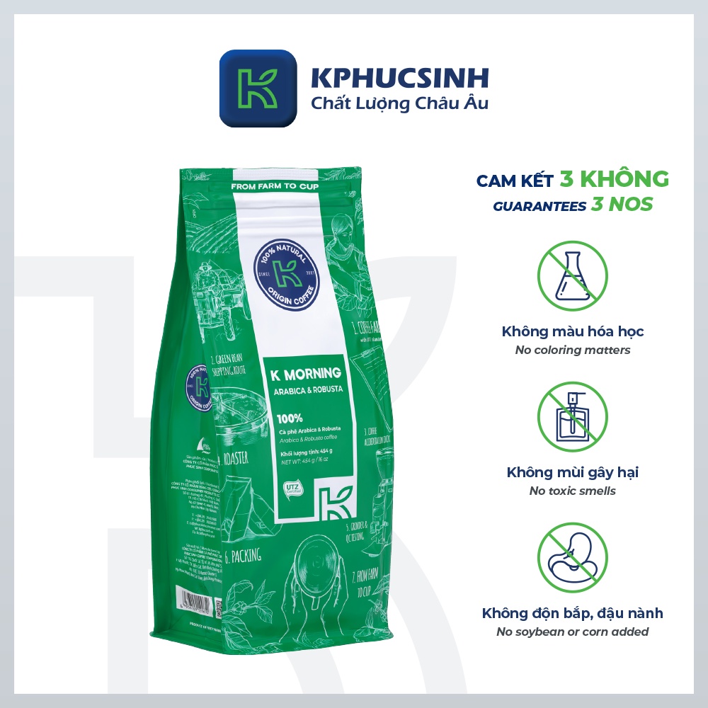 Combo 2 túi cà phê rang xay xuất khẩu K Morning 454g/gói KPHUCSINH - Hàng Chính Hãng