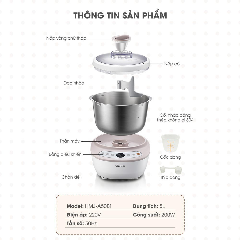 [HÀNG NHẬP KHẨU] - Máy nhồi bột Bear. Model HMJ-A50B1. Dung tích 5L. -  SALEOFF