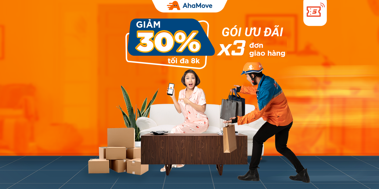 [E-Voucher] Giảm 30% tối đa 8k x 3 đơn giao hàng AhaMove