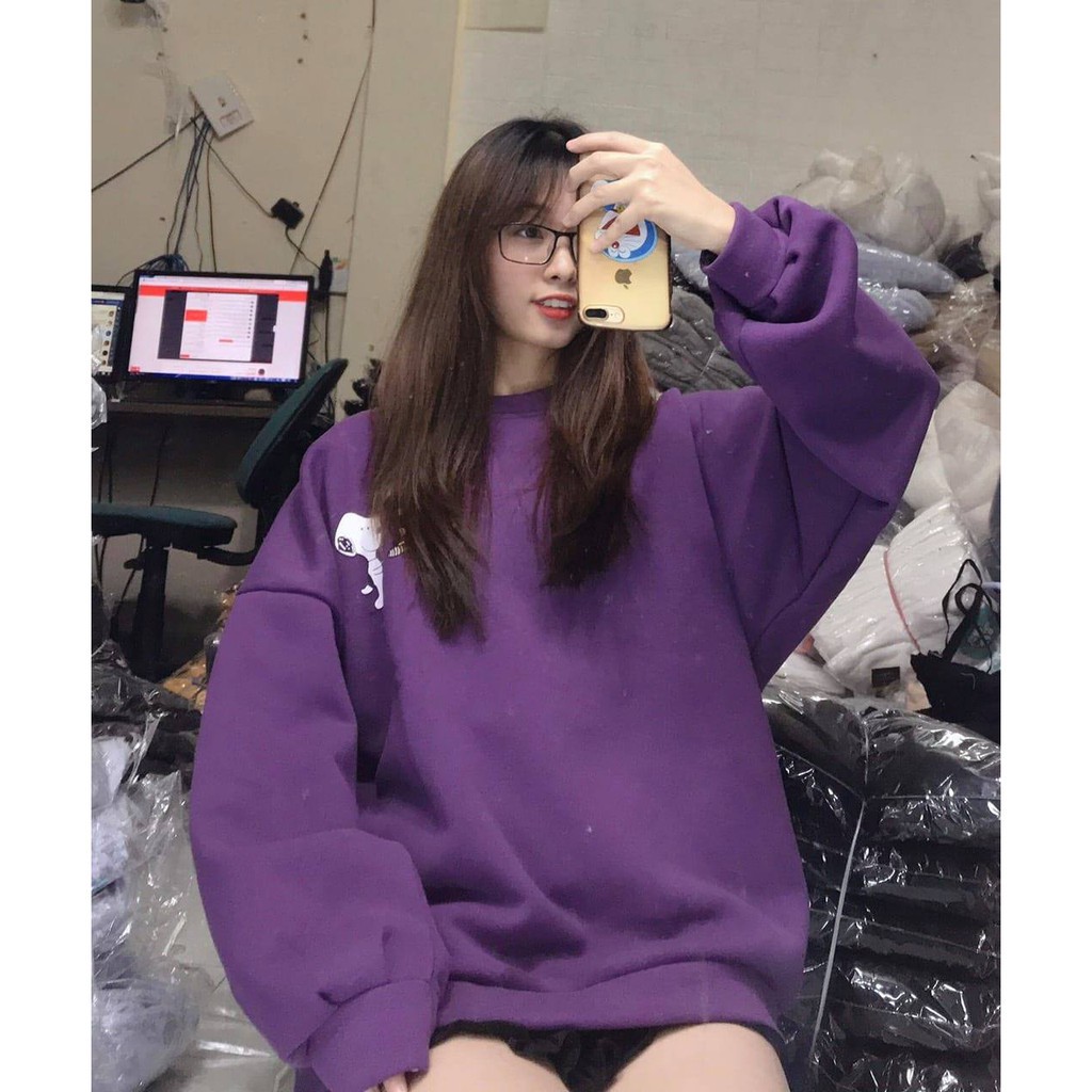Áo sweater nỉ lót lông in hình chó happy puggy cực xinh form rộng kèm ảnh/video thật | BigBuy360 - bigbuy360.vn