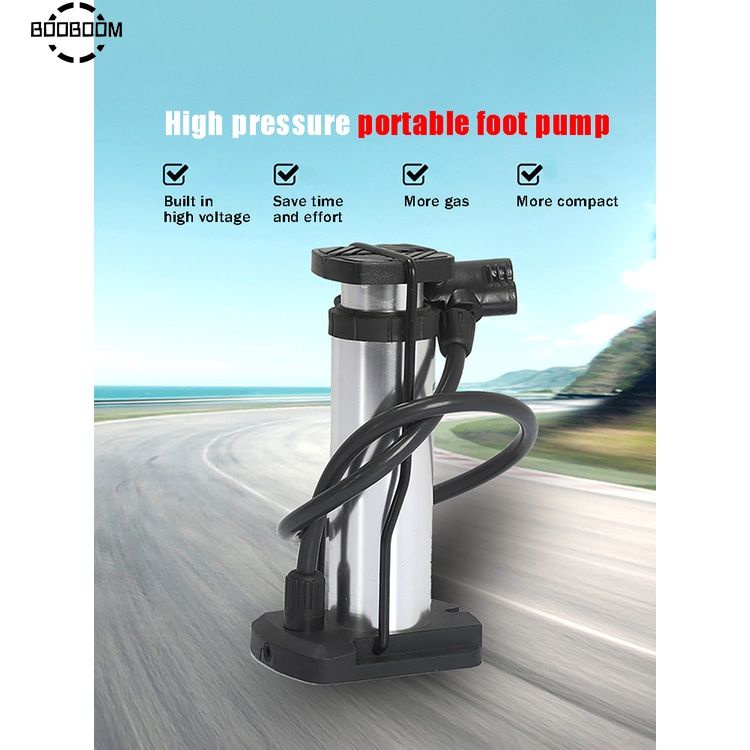 Bơm Xe Đạp Xe Đạp Mini Xách Tay Xe Đạp Bơm Chân với Máy Đo Áp Suất Phụ Kiện Phù Hợp Với Presta & Schrader Van Xe Đạp máy Bơm không khí booboom [Booboom]