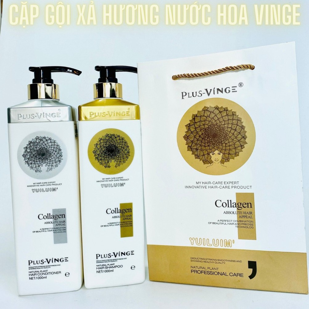 ✅[CHÍNH HÃNG] Cặp dầu gội dầu xả COLLAGEN VINGE PLUS 1000ML- Hương nước hoa sang trọng phục hồi tóc hư tổn