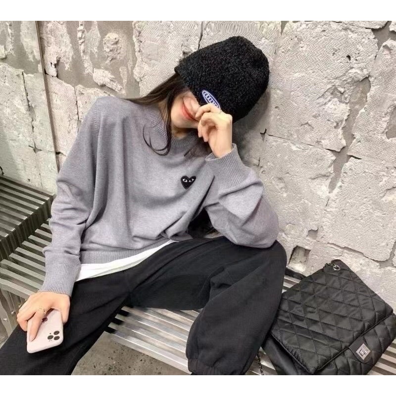 Áo len BTS V, sweater áo len cổ tròn unisex Play CDG thêu trái tim, chất len cao cấp