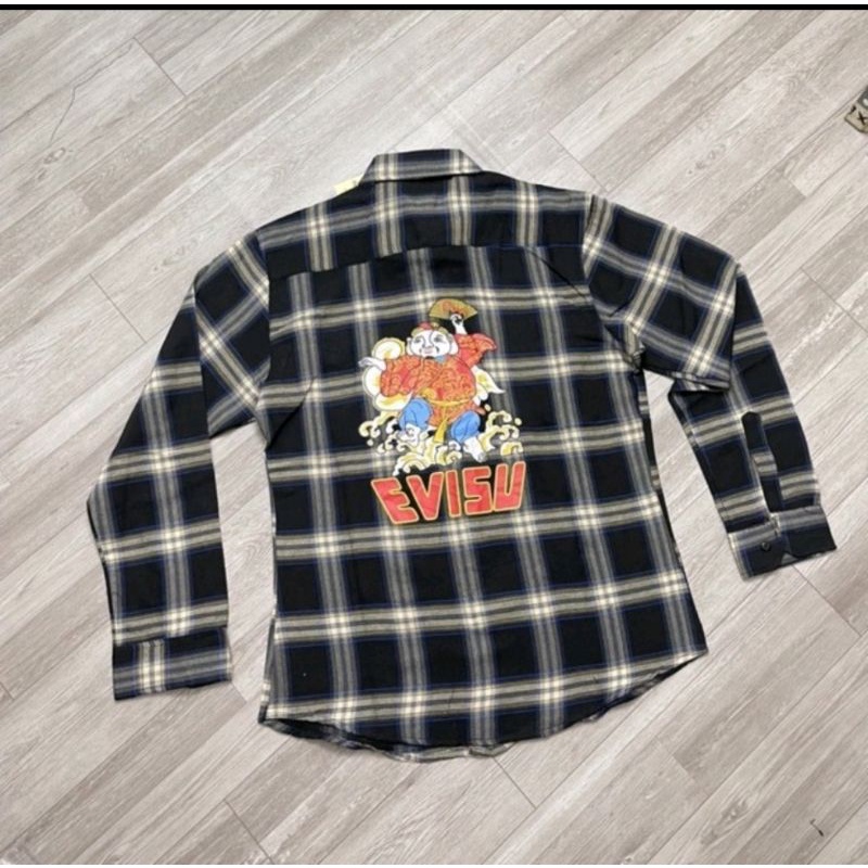 Áo Sơ Mi Nam Nữ Caro Nỉ Tay Dài EVISU In Hình Ông Địa Nhiều Màu Siêu Xinh - Super Fashion P