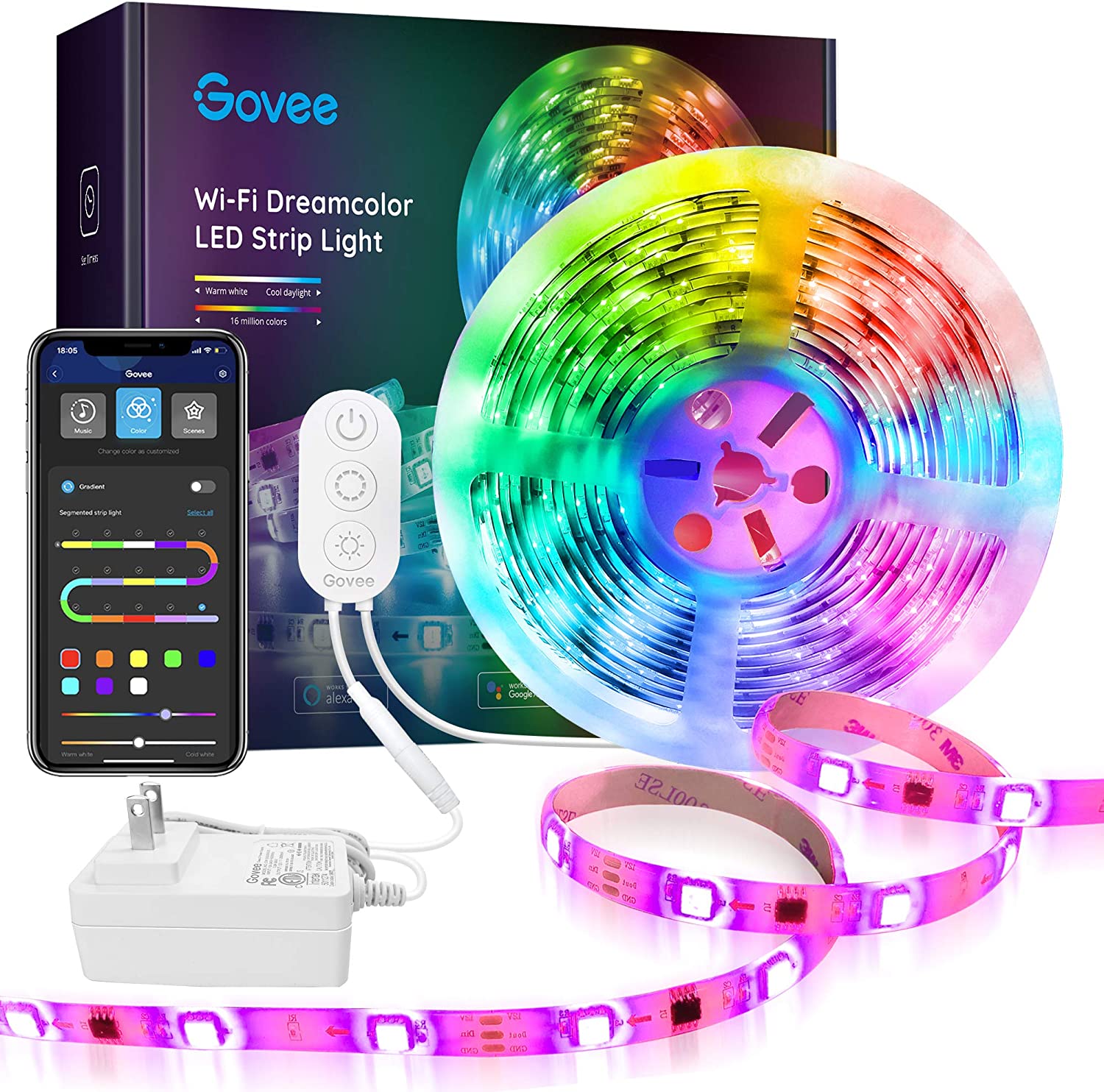 Cuộn Dây Đèn Led 16.4ft Rgbic Wifi Không Dây Kèm Phụ Kiện Hỗ Trợ Alexa Google (Không Hỗ Trợ 5g) | BigBuy360 - bigbuy360.vn