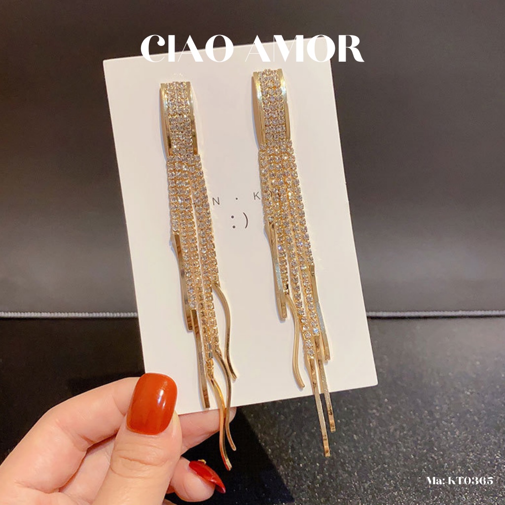 KT0365-Khuyên tai nữ, Bông tai dài lấp lánh dự tiệc sang trọng nhiều dây viền ngoài Trang sức Ciao Amor