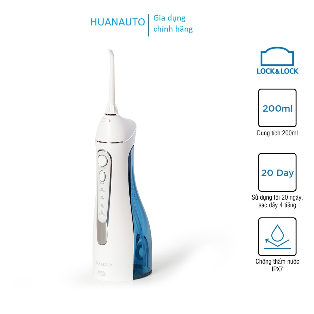 Máy tăm nước Lock&Lock không dây Cordless Oral Irrigator 200ml - Màu xanh - ENR156BLU