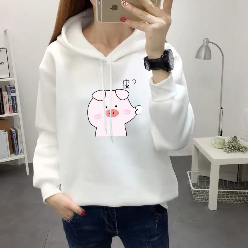 Áo hoodie chất nỉ dày dặn freesize nam nữ hình heo hồng cute dễ thương