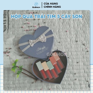 Hộp Trái Tim, Hộp Quà 5 Cây Son Cực Hot, Son Lì Lâu Trôi, Mịn, Đẹp Tặng Quà GM-QT01