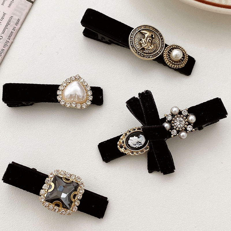 Kẹp Tóc Hình Nơ Đính Ngọc Trai Phong Cách Vintage Cổ Điển