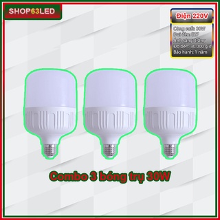 Combo 3 bóng đèn LED trụ tròn công suất 30W - ánh sáng trắng (bảo hành 1 năm - siêu sáng)