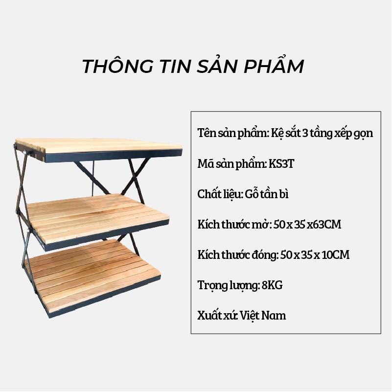 Kệ gỗ đa năng khung sắt - có thể tăng chỉnh chiều cao - thương hiệu Vietcamp - Kích thước 50x35x63cm