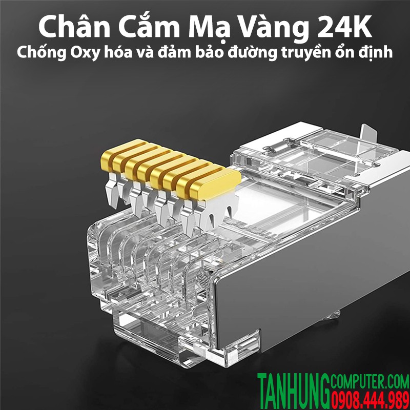 Đầu bấm dây mạng Cat6A Chính hãng Ugreen 70316(Chuẩn RJ45 túi/10 cái+đầu chụp nhựa)