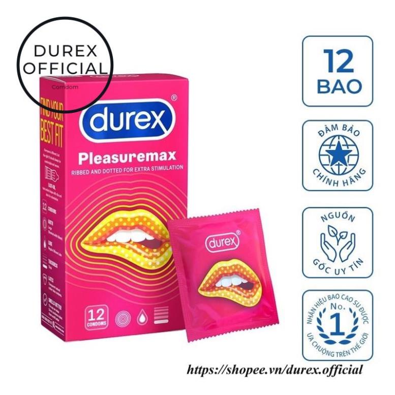 Bao cao su durex pleasuremax  chính hãng  thiết kế siêu mỏng có gân nhiều bôi trơn hộp 12c [Che tên sản phẩm]