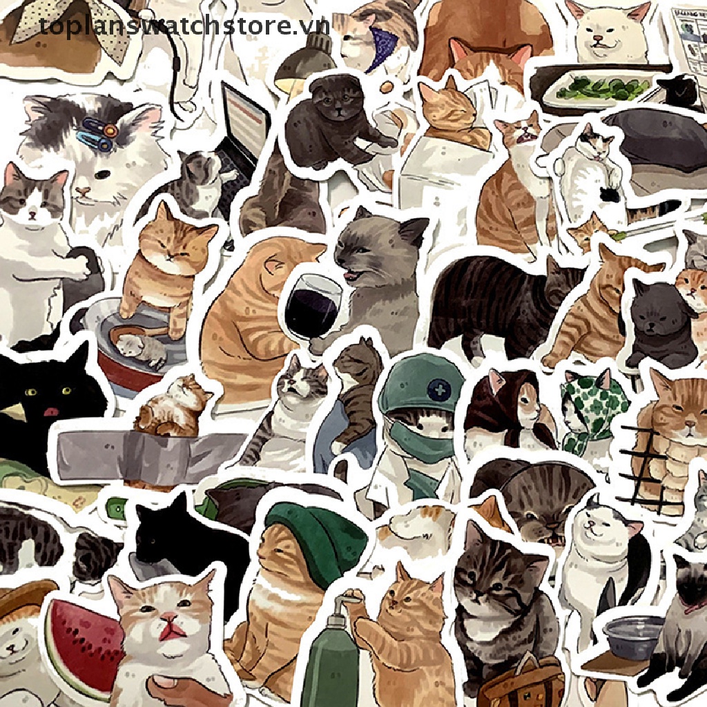Sticker dán trang trí điện thoại hình mèo hoạt hình đáng yêu