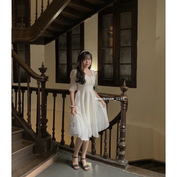 🥰 ĐẦM VÁY TRẮNG CỔ V PHONG CÁCH TIỂU THƯ * ART2 * | BigBuy360 - bigbuy360.vn