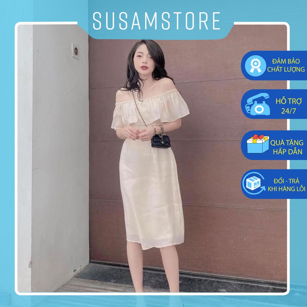 Váy trắng trễ vai tiểu thư body - Đầm dự tiệc SS150