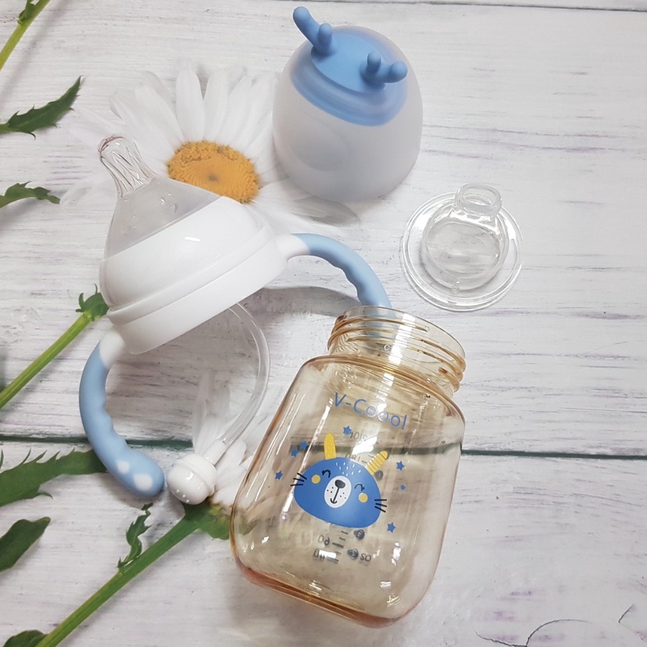 Bình sữa cao cấp Vcool 2in1 (núm ti &amp; ống hút) 210ml